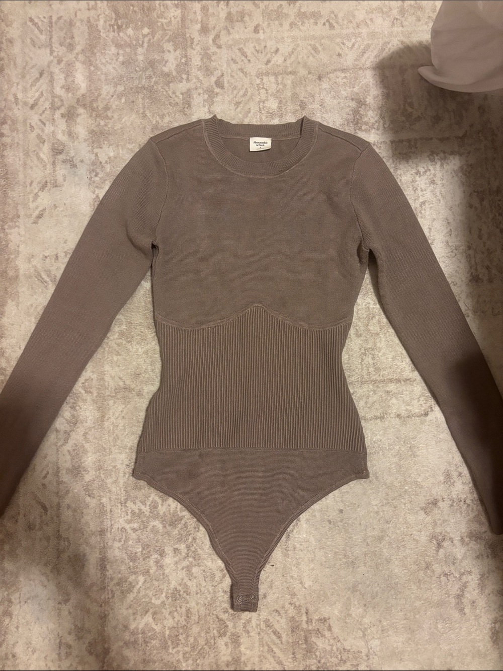 Abercrombie & Fitch Long Sleeve Ribbed Bodysuit in Taupe